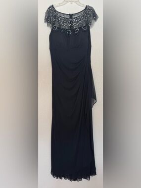 Xscape Black Beaded Illusion Yoke Maxi Dress